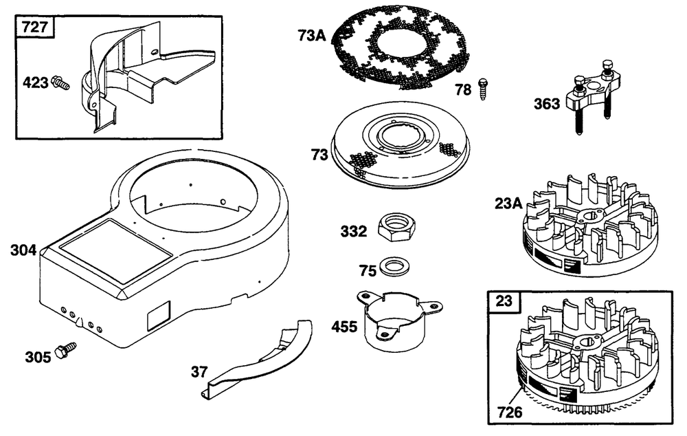 Blower Hsg, Flywheel, Screen Diagram and Parts List for 255707-0124-XX  Briggs and Stratton Engine